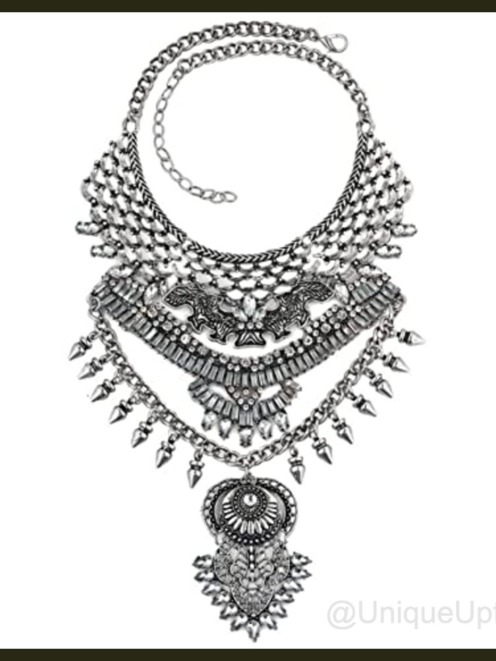 Long Tassel Chunky Boho Coin Statement Necklace Women Silver